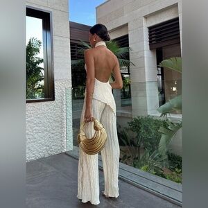 Commense Cream Palazzo Jumpsuit with Backless Design